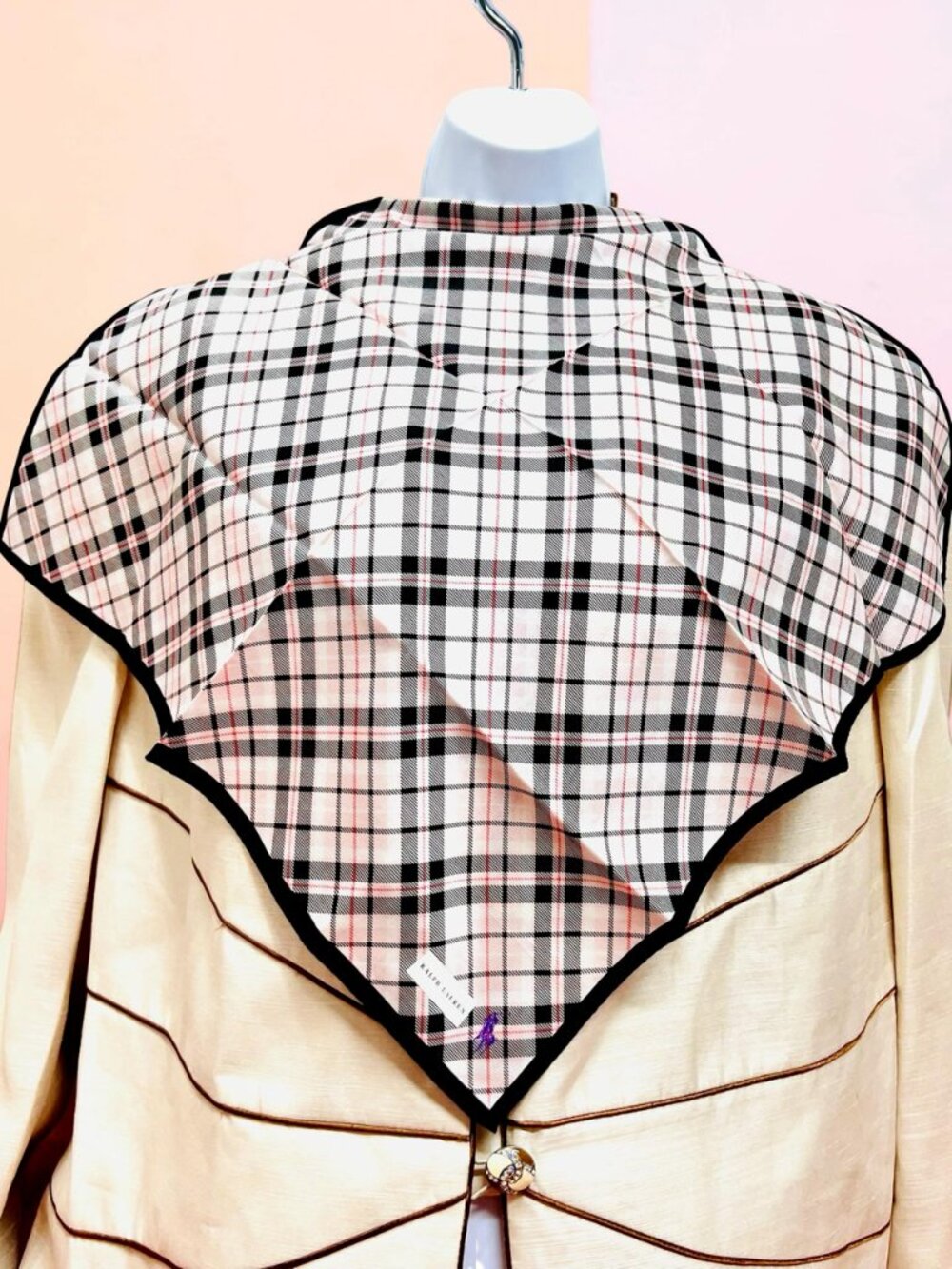 New Tag On Ralph Lauren MiniScarf/Handkerf Cotton/Silk 20" Pink Gray Black Check